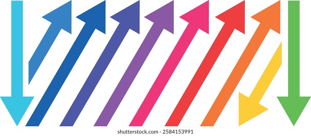 arrows with different sizes in color style. Small and large arrows indicating direction