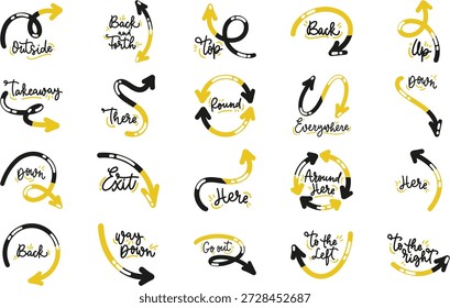 Flechas Y Ilustraciones De Dirección Ilustración vectorial. Plantilla de diseño de símbolos de ilustración para elemento de interfaz de usuario móvil de Web.
