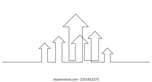 arrows in up direction one line drawing vector illustration. business growth target and teamwork leadership successful concept