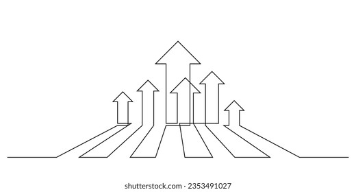 arrows in up direction perspective one line drawing vector illustration. concept of teamwork and successful minimalist