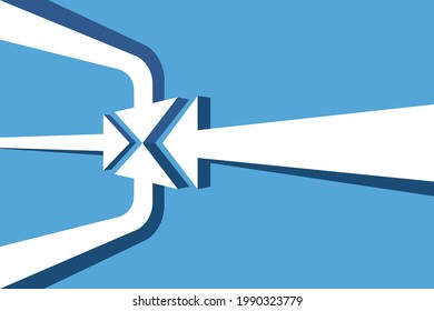 Arrows. Direction of the arrows to a single point. Business. Aviation, travel way. Vector illustration.