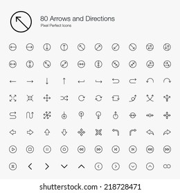 Arrows and Directions Pixel Perfect Icons (line style)