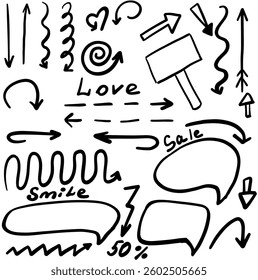 arrows, directions, pointers,doodle style, black arrows, outline 