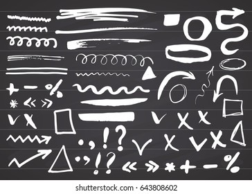 Arrows, dividers and borders, elements hand drawn set vector illustration on chalkboard background