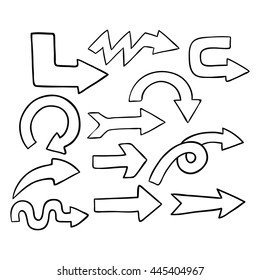 Arrows doodle art set on white background