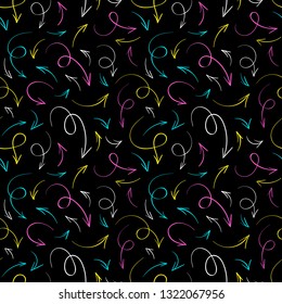 Arrows doodle pattern. Sketch. Scribbles. Quirky. Simple backdrop. Up, down, left, right arrows background. 