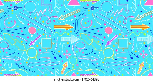 Arrows doodle pattern. Sketch. Scribbles. Quirky. Simple backdrop. Arrows pattern background. Sketch vector. Doodle arrows pattern. Up, down, left, right arrows background. 
