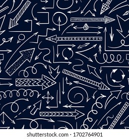 Arrows doodle pattern. Sketch. Scribbles. Quirky. Simple backdrop. Arrows pattern background. Sketch vector. Doodle arrows pattern. Up, down, left, right arrows background. 