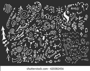 arrows doodle set on blackboard
