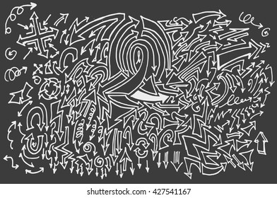 arrows doodle set on blackboard