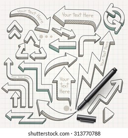 Arrows doodles hand drawn. Vector illustration.