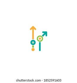 se abre con puntos y círculos. en el fondo blanco. Iniciar, icono de actualización.  inicio, avance de negocios, signo de avance. Símbolo de crecimiento rápido. Velocidad, crecer, aumentar
