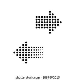 Arrows dots in flat design. Arrow black. Halftone effect. Two arrows, isolated. Vector illustration