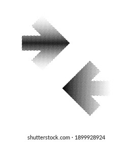 Arrows dots in flat design. Arrow black. Halftone effect. Two arrows, isolated. Vector illustration