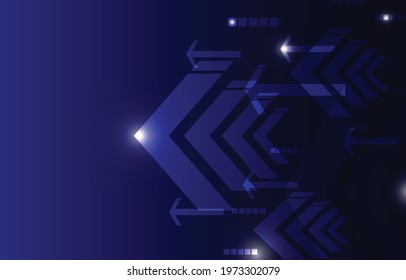 arrows and dots technology with line shapes on dark blue background. abstract futuristic Illustration Vector design digital social network connect concept.