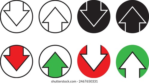 Arrows Up and Down in different style. Vector ilustration