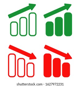 Arrows UP and DOWN. Green and red icons. Vector illustration isolated on white background