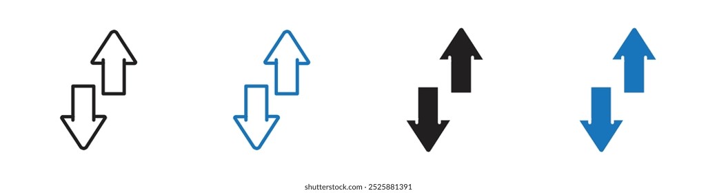 Arrows up and down icon linear graphics set vector in black