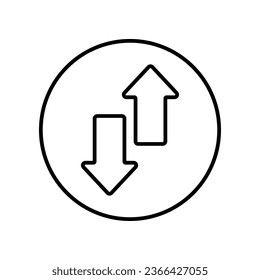 baja el estilo de icono de línea ascendente. Cursor del botón de flecha para la transferencia. dirección de navegación. interfaz de contorno simple con un símbolo de moda. Ilustración vectorial. Diseño en fondo blanco. EPS 10