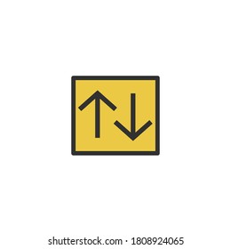 Flechas arriba y abajo de la señal de la carretera. signo de dirección. Ilustración vectorial de material aislada en fondo blanco.