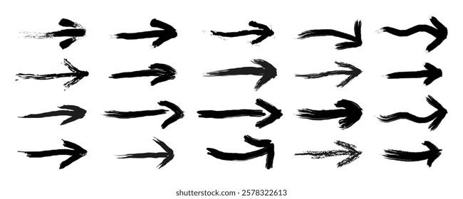 Arrows drawn with brushes. Grunge Arrow design. Grunge Arrow Brush. Grunge Arrow Vector. Brush Arrows paint black