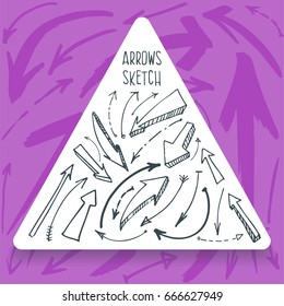 Arrows drawn by hand for the web, poster. Vector illustration in white triangle on color background

