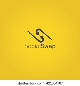 Arrows Drawn With End To End Social Swap Logo Design Yellow Background