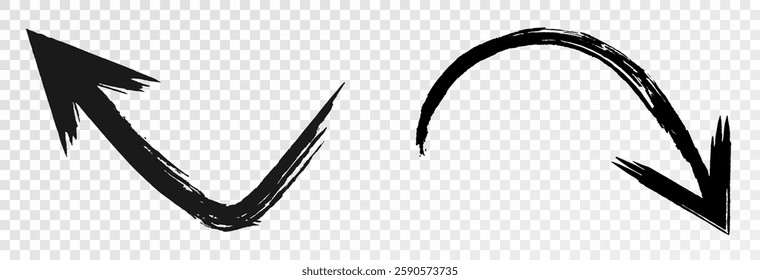 Arrows drawn with marker, carelessly drawn arrows in different directions. Set of curved arrows vector illustration png.