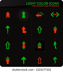 Arrows easy color vector icons on darken background for user interface design