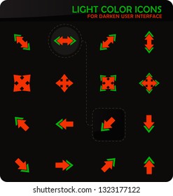 Arrows easy color vector icons on darken background for user interface design