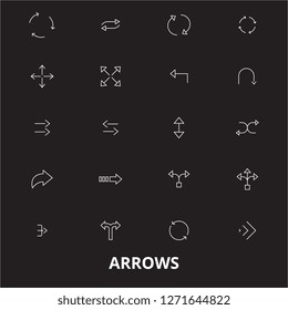 Arrows editable line icons vector set on black background. Arrows white outline illustrations, signs, symbols