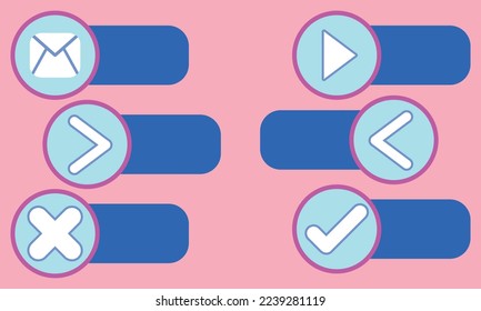 Arrows, Email, At, Check, X Mark, Set of Social Media UI Illustrations, Swipe Widgets Collection, Retro 80s 90s Aesthetic Labels, Set of Outside Sliders in Y2K Style