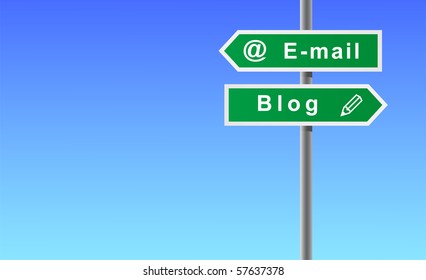Arrows e-mail blog on sky background.