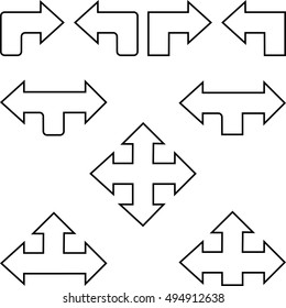 Arrows empty inside different direction - left, right and up