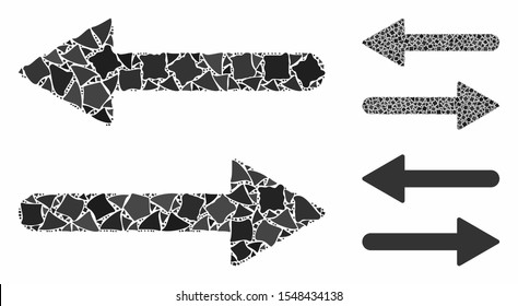 Arrows exchange horizontal composition of uneven pieces in variable sizes and color tones, based on arrows exchange horizontal icon. Vector trembly pieces are composed into composition.