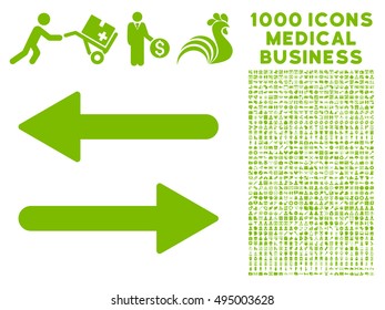 Arrows Exchange Horizontal icon with 1000 medical business eco green vector design elements. Set style is flat symbols, white background.
