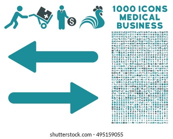 Arrows Exchange Horizontal icon with 1000 medical business soft blue vector pictographs. Clipart style is flat bicolor symbols, white background.