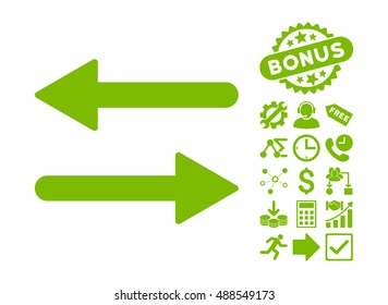 Arrows Exchange Horizontal icon with bonus icon set. Vector illustration style is flat iconic symbols, eco green color, white background.