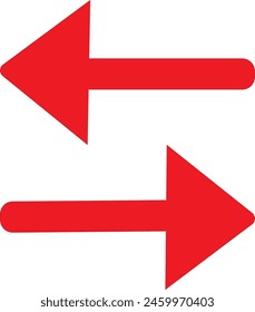 Arrows Exchange Horizontal icon from Primitive Set. This isolated flat symbol is drawn with red color on a white background, angles are rounded.