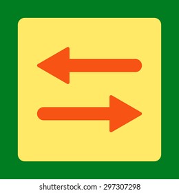 Arrows Exchange Horizontal icon from Primitive Buttons OverColor Set. This rounded square flat button is drawn with orange and yellow colors on a green background.