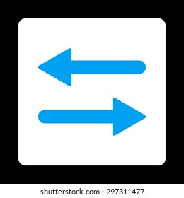 Arrows Exchange Horizontal icon from Primitive Buttons OverColor Set. This rounded square flat button is drawn with blue and white colors on a black background.