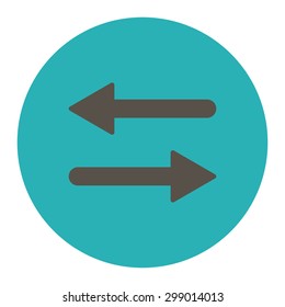 Arrows Exchange Horizontal icon from Primitive Round Buttons OverColor Set. This round flat button is drawn with grey and cyan colors on a white background.