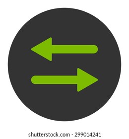 Arrows Exchange Horizontal icon from Primitive Round Buttons OverColor Set. This round flat button is drawn with eco green and gray colors on a white background.