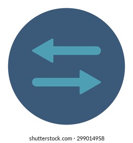 Arrows Exchange Horizontal icon from Primitive Round Buttons OverColor Set. This round flat button is drawn with cyan and blue colors on a white background.