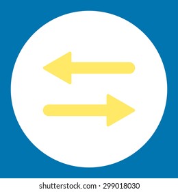 Arrows Exchange Horizontal icon from Primitive Round Buttons OverColor Set. This round flat button is drawn with yellow and white colors on a blue background.
