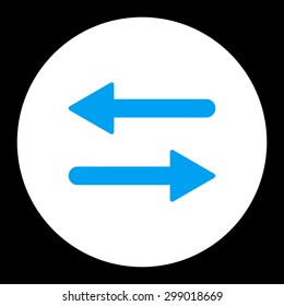 Arrows Exchange Horizontal icon from Primitive Round Buttons OverColor Set. This round flat button is drawn with blue and white colors on a black background.