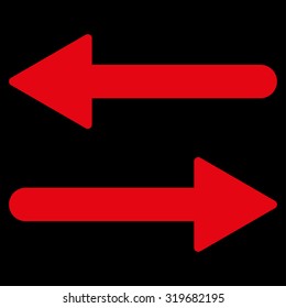 Arrows Exchange Horizontal icon from Primitive Set. This isolated flat symbol is drawn with red color on a black background, angles are rounded.