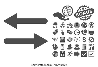 Arrows Exchange Horizontal pictograph with bonus elements. Vector illustration style is flat iconic symbols, gray color, white background.