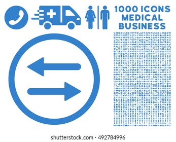 Arrows Exchange icon with 1000 medical business cobalt vector pictograms. Set style is flat symbols, white background.