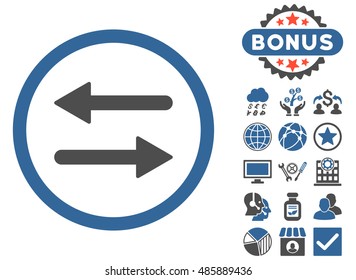 Arrows Exchange icon with bonus design elements. Vector illustration style is flat iconic bicolor symbols, cobalt and gray colors, white background.